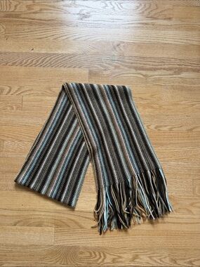Echo Striped Knit Scarf in Brown, Cream & Blue